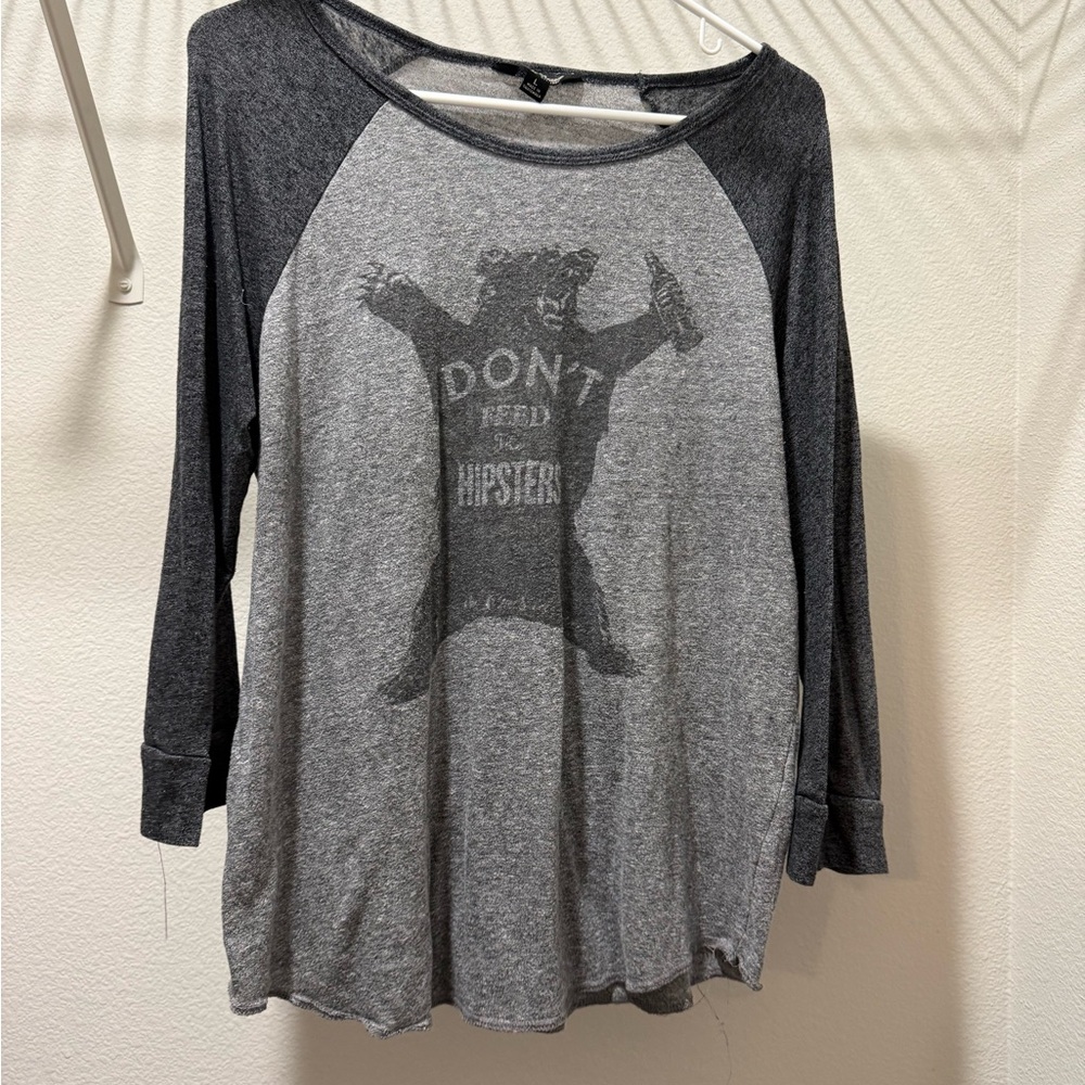 Lucky Brand Charcoal and Heather Gray Graphic Top